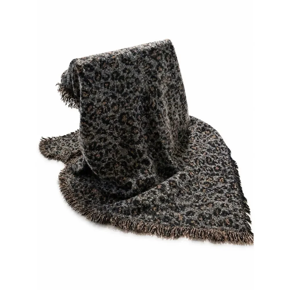 Sonoma Leopard Print Scarf Soft Fringe Cozy Wrap Gray Brown